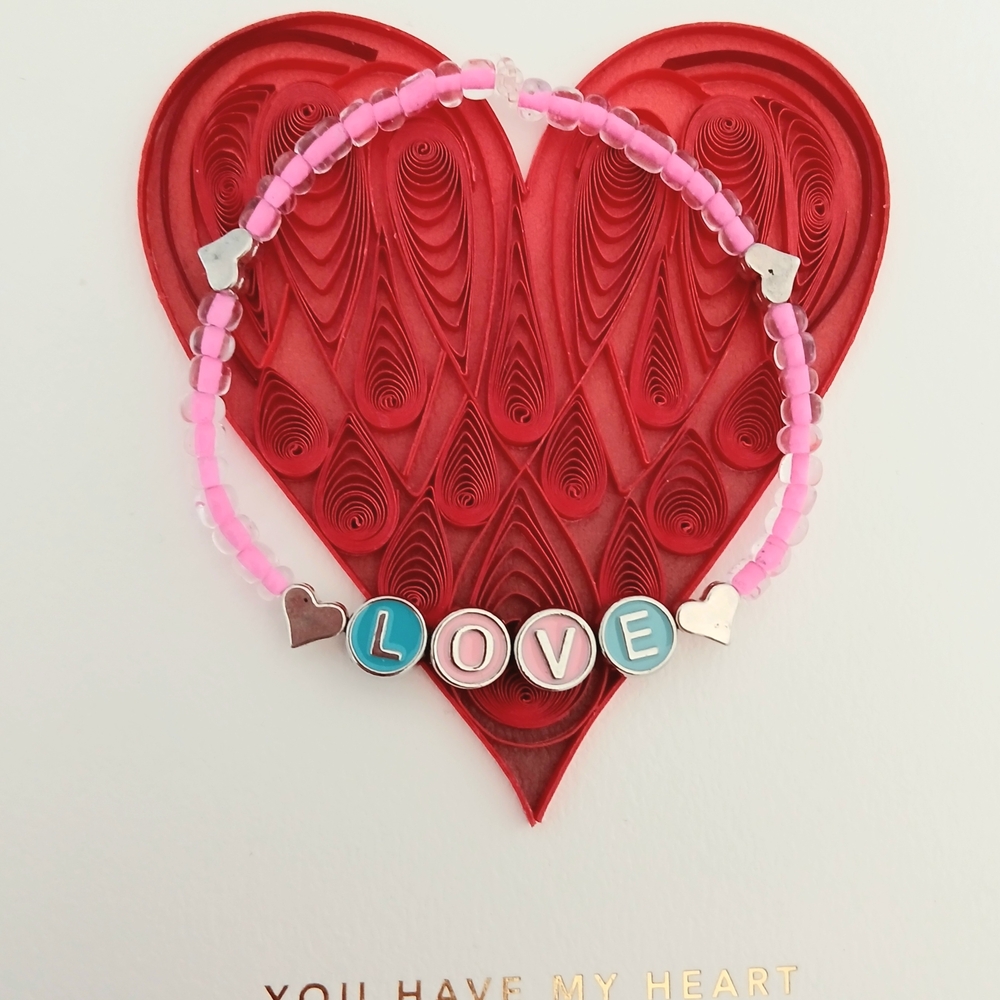Pink and Blue LOVE Beaded Bracelet
